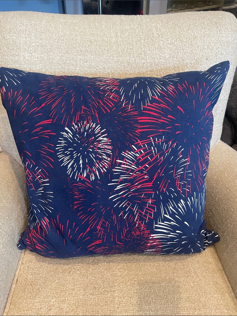 Festive red white and blue throw pillow